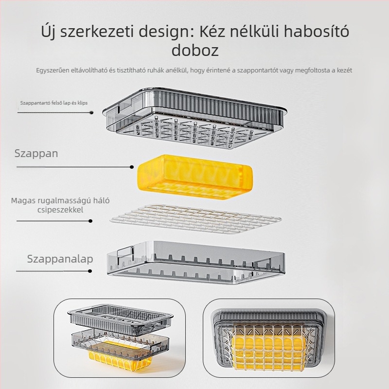 Átlátszó falra szerelhető szappanestál szívókoronggal, dupla rétegű, drénázs a szivacs számára