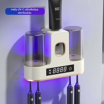 Intelligens fogkefetartó UV sterilizálással és szárítással, falra szerelhető vákuumos tartóval