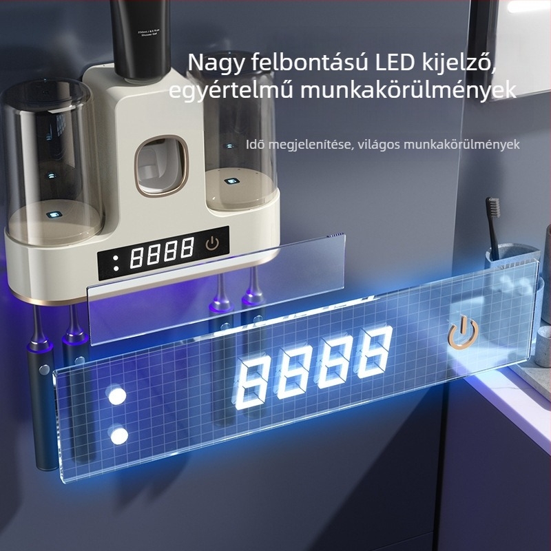 Intelligens fogkefetartó UV sterilizálással és szárítással, falra szerelhető vákuumos tartóval