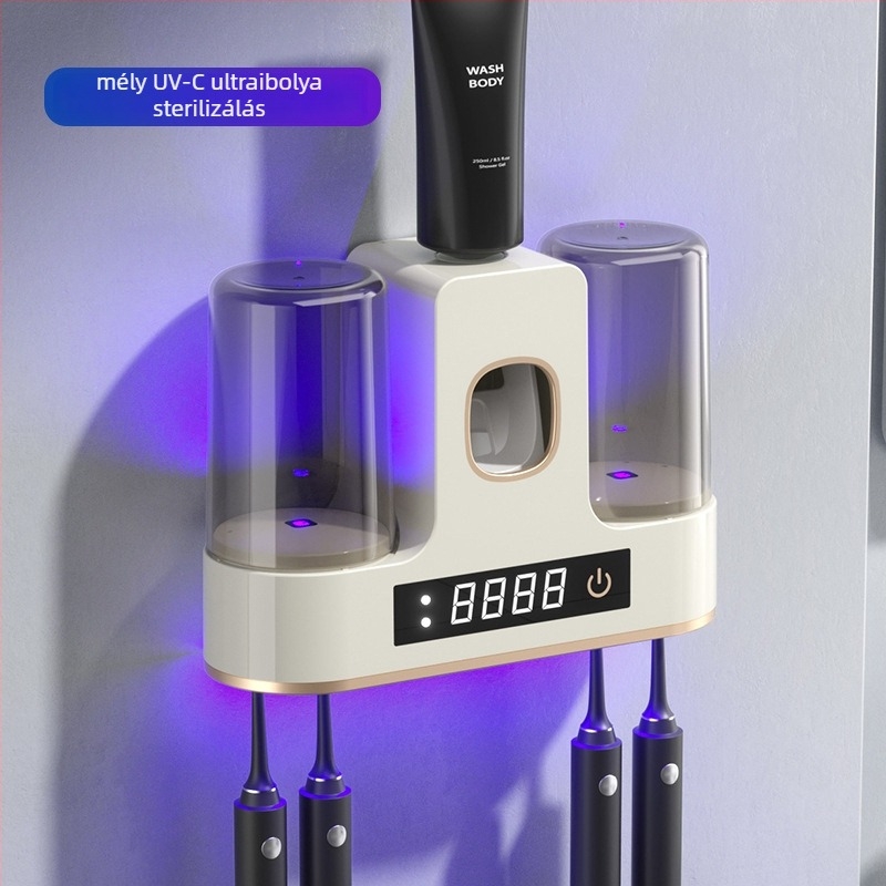 Intelligens fogkefetartó UV sterilizálással és szárítással, falra szerelhető vákuumos tartóval