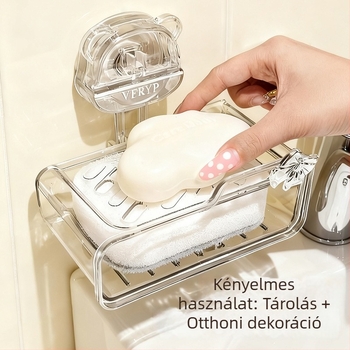 Falra szerelhető műanyag szappontartó erős szívófejjel, fúrás nélkül, szappan tartó drenázs funkcióval