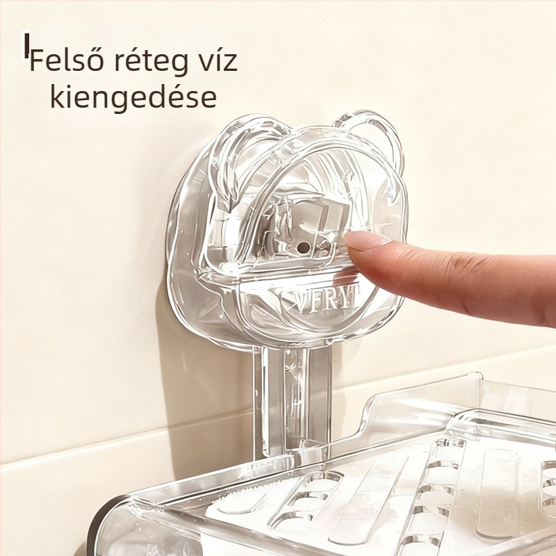 Falra szerelhető műanyag szappontartó erős szívófejjel, fúrás nélkül, szappan tartó drenázs funkcióval