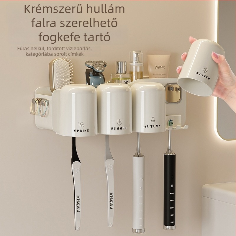 Falra szerelhető készlet fogkefék és pohár szájvíz, műanyag, fúrás nélküli rögzítés, logó nyomtatva, testreszabható