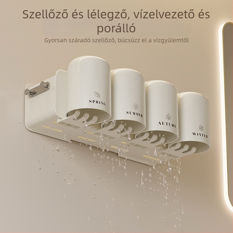Falra szerelhető készlet fogkefék és pohár szájvíz, műanyag, fúrás nélküli rögzítés, logó nyomtatva, testreszabható