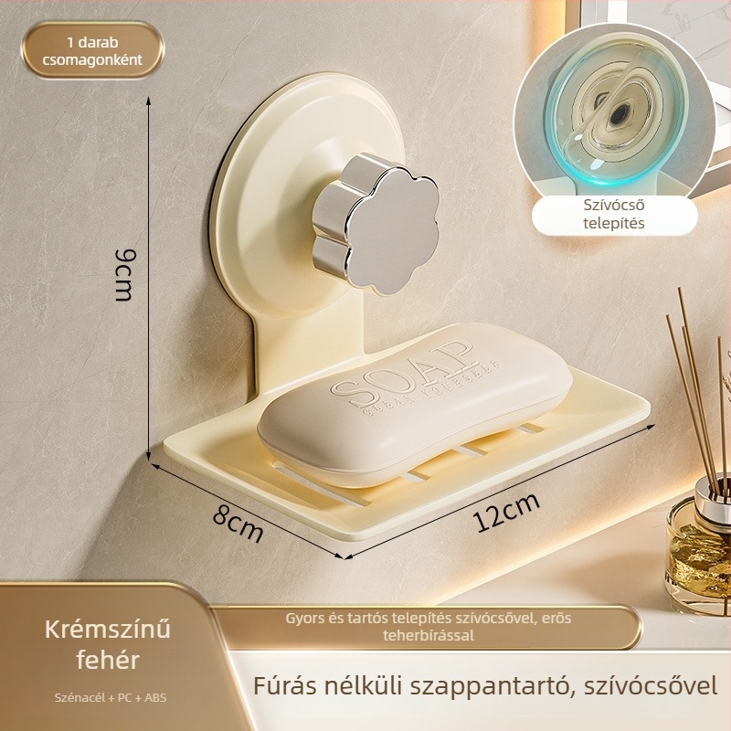 Két emeletes falra szerelhető szappontartó, szívófejes, műanyag
