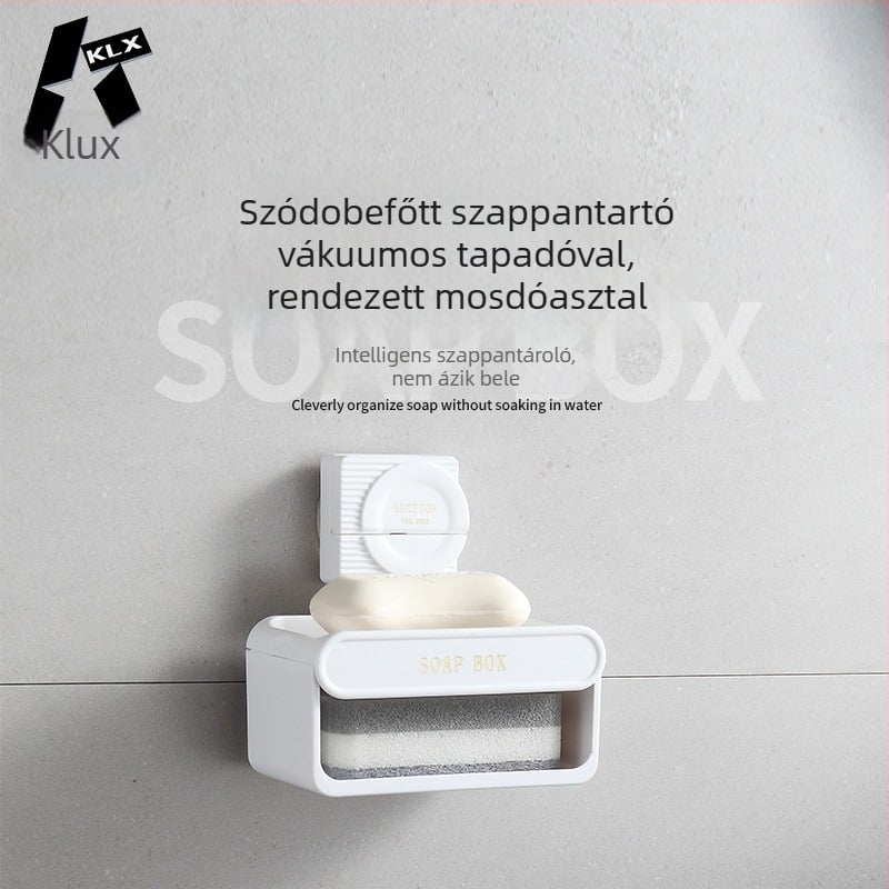 Szívófejes szappanadagoló, kétszintes, csepegés- és fúrásmentes, szivacs tárolóval, ABS anyag