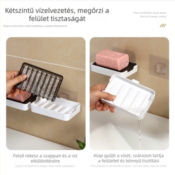 Szappantartó szívócsészével a fürdőszobába, falra szerelhető, fúrás nélkül, ABS+PS, márka homiezz