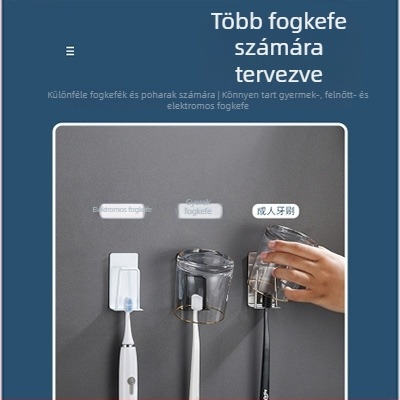 Rozsdamentes acél fogkefetartó, falra szerelhető, fúrás nélkül, logónyomtatás, testreszabás