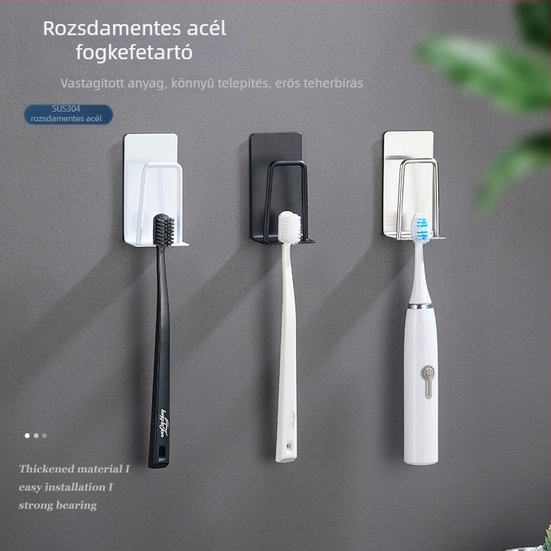 Rozsdamentes acél fogkefetartó, falra szerelhető, fúrás nélkül, logónyomtatás, testreszabás