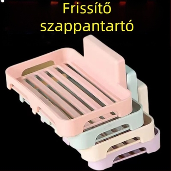 Műanyagból készült falra szerelhető szappantartó vákuumos rögzítéssel, csepegtető tálcával, fedél nélkül