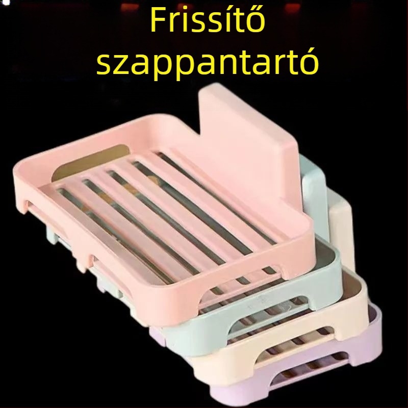 Műanyagból készült falra szerelhető szappantartó vákuumos rögzítéssel, csepegtető tálcával, fedél nélkül