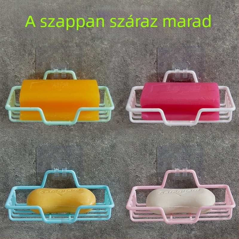 Négyszögletes falra szerelhető szappan tartó fúrás nélkül, erős szívóerővel, fürdőszobai tárolóval és papírzsebkendő tartóval