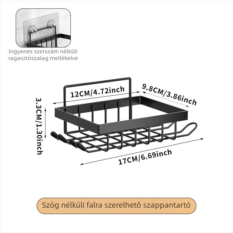 Jenidan lyukasztás nélküli vas szappantartó, borotvatartó és zuhanykampó tárolóval (Vas anyag, szívócsésze, testreszabható, logó nyomtatás, 40/60/100)