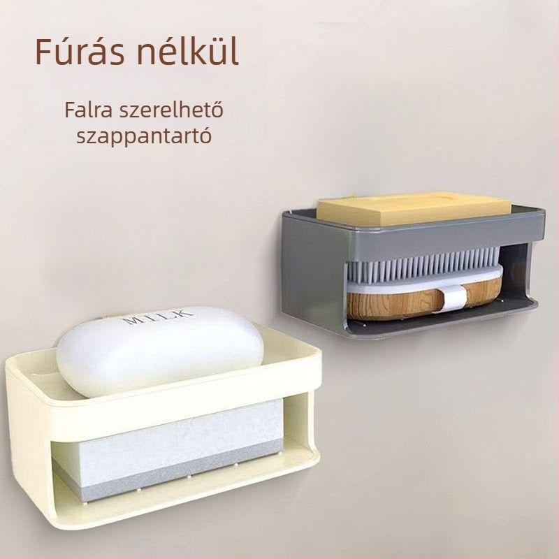 Falra szerelhető kétszintes szappantartó - PP anyag, fúrás nélküli szerelés, Mu Can márka