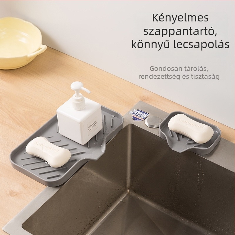 TPR szappantartó csúszásmentes talppal, lefolyó- és tároló tálca fürdőszobába és konyhába, hordozható, logó nyomtatás lehetséges