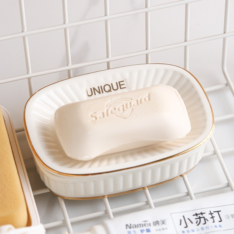 Kerámiás szappantál kettős rétegű tárolóval és lefolyóval, Súly ~280 g, Testreszabás: Igen