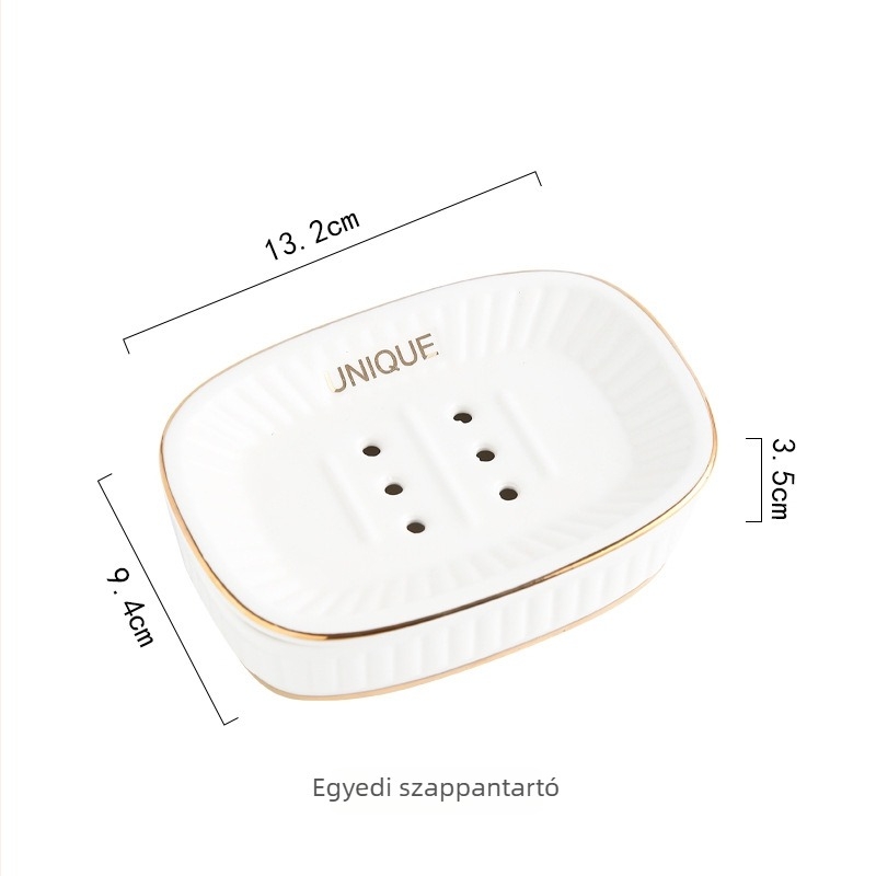 Kerámiás szappantál kettős rétegű tárolóval és lefolyóval, Súly ~280 g, Testreszabás: Igen