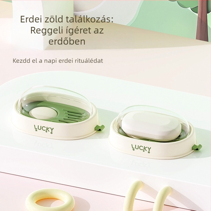 Avokádó színű mosdó szappantartó, leeresztő és fedéllel — rozsdamentes acél, fürdőszoba