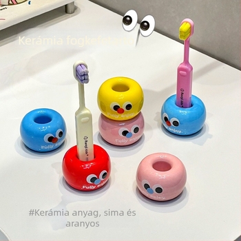 Kerámiás fogkefetartó alternat rögzítéssel — mosdó melletti tároló gyerek fogkefékhez
