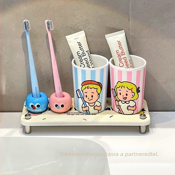 Kerámiás fogkefetartó alternat rögzítéssel — mosdó melletti tároló gyerek fogkefékhez
