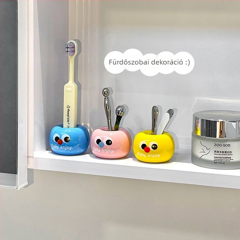 Kerámiás fogkefetartó alternat rögzítéssel — mosdó melletti tároló gyerek fogkefékhez