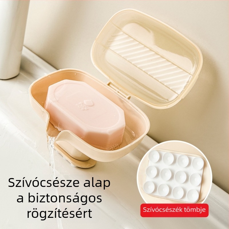 Fürdőszobai szappantartó doboz suction cup alapú, fedéllel – PP anyag; Márka Qj; 80 db; Import nélkül