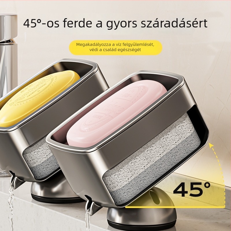 Műanyag szappantartó tál, dupla rétegű, falra szerelhető – fürdőszobai tároló