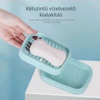 Két rétegű műanyag szappan-doboz fedéllel, lefolyóval, utazáshoz és fürdőszobához