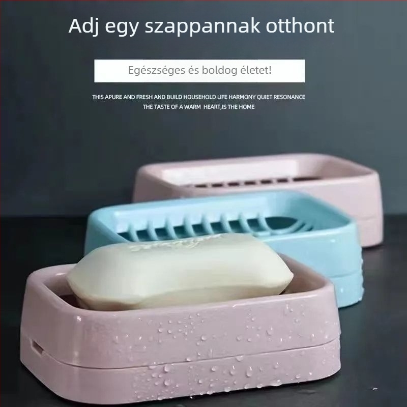Két rétegű műanyag szappan-doboz fedéllel, lefolyóval, utazáshoz és fürdőszobához
