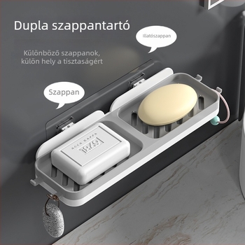 Dupla soros szappantartó kampóval, falra szerelhető erős vákuumos rögzítés (Anyag: PP; Import: Nem; Csomagolás: 90 db; Személyre szabás: Nem)