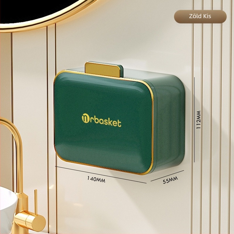 Fali szappontartó fedéllel, ABS anyagból, fúrás nélkül, vákuumos rögzítés, dupla összecsukható tároló