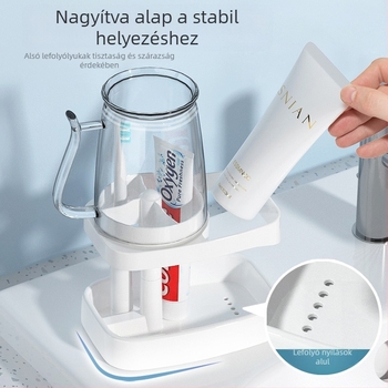 Fali fogkefés és pohár tartó, fúrás nélküli fürdőszobai rendező, műanyag, logónyomtatás és testreszabás