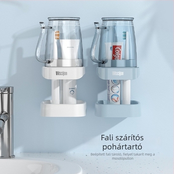 Fali fogkefés és pohár tartó, fúrás nélküli fürdőszobai rendező, műanyag, logónyomtatás és testreszabás