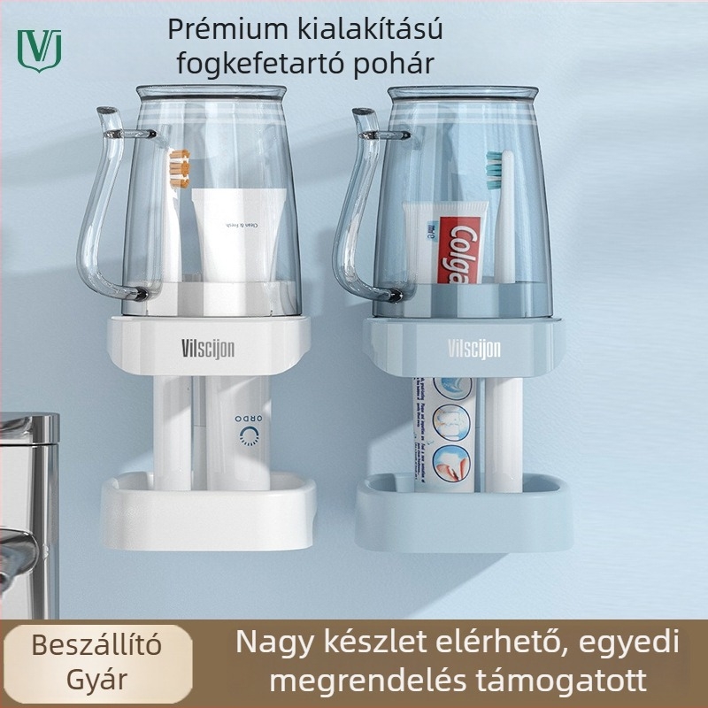 Fali fogkefés és pohár tartó, fúrás nélküli fürdőszobai rendező, műanyag, logónyomtatás és testreszabás