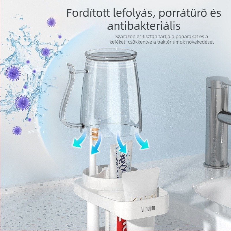 Fali fogkefés és pohár tartó, fúrás nélküli fürdőszobai rendező, műanyag, logónyomtatás és testreszabás