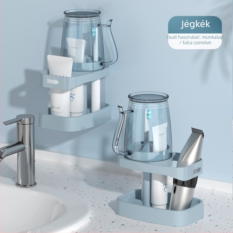 Fali fogkefés és pohár tartó, fúrás nélküli fürdőszobai rendező, műanyag, logónyomtatás és testreszabás