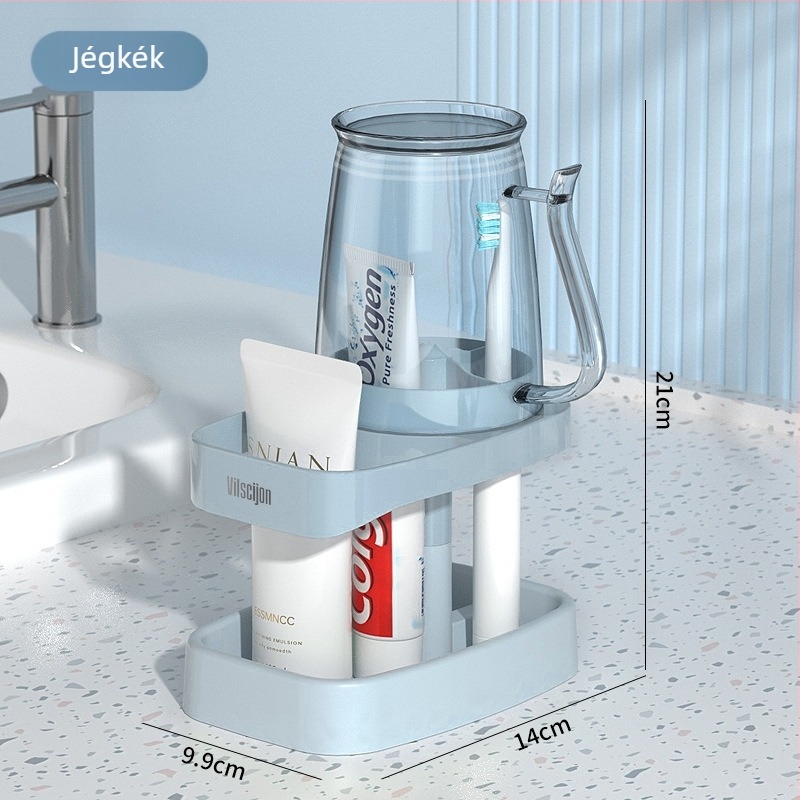 Fali fogkefés és pohár tartó, fúrás nélküli fürdőszobai rendező, műanyag, logónyomtatás és testreszabás