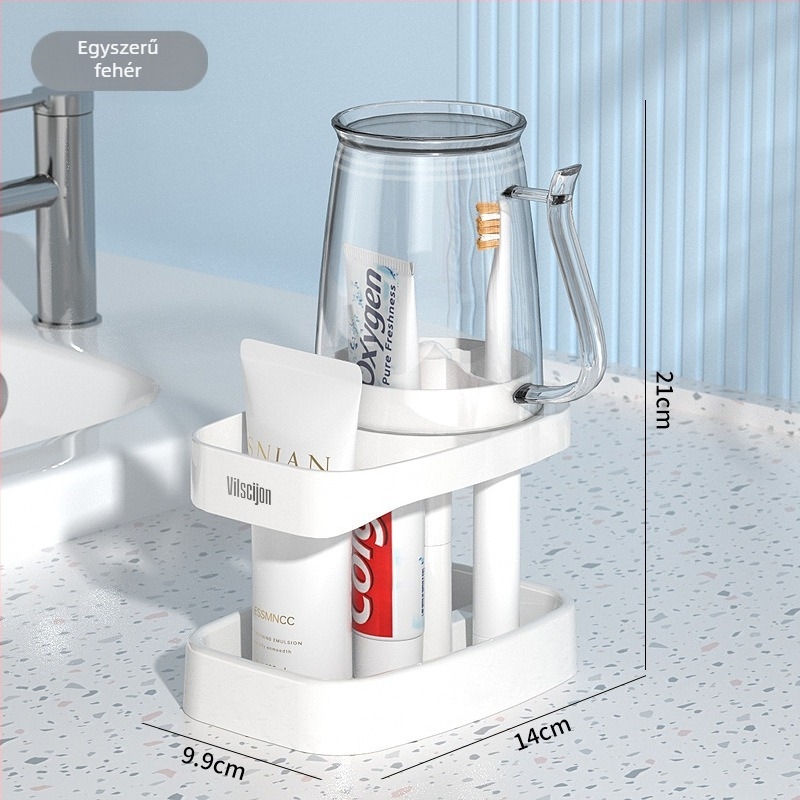 Fali fogkefés és pohár tartó, fúrás nélküli fürdőszobai rendező, műanyag, logónyomtatás és testreszabás
