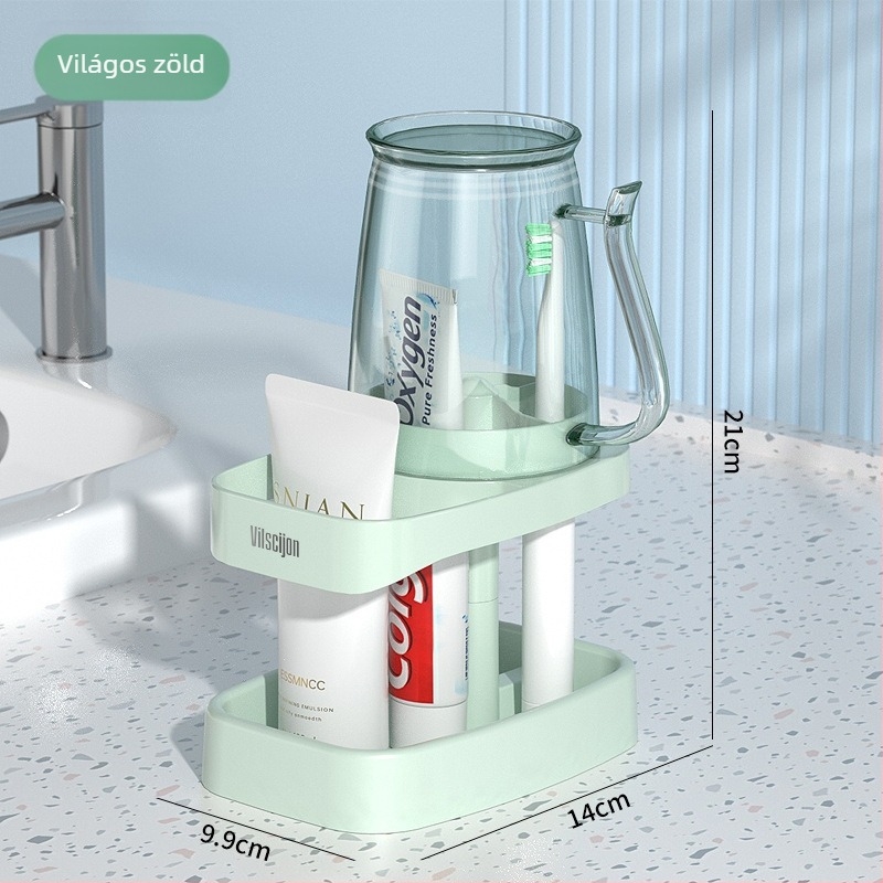 Fali fogkefés és pohár tartó, fúrás nélküli fürdőszobai rendező, műanyag, logónyomtatás és testreszabás