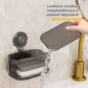 Fali szappanadagoló doboz szívókorongokkal és fedéllel, két szint, lefolyó, ABS anyagból