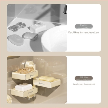 Forgó falra szerelhető szappantartó szívófejjel, fúrás nélkül, többszintes, PET + rozsdamentes acél