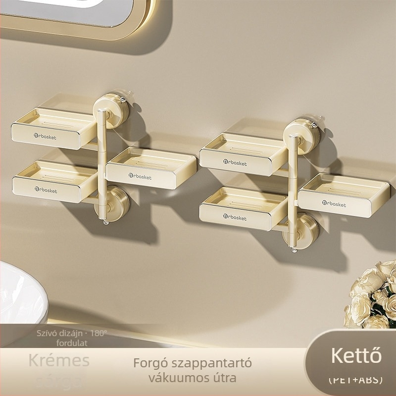 Forgó falra szerelhető szappantartó szívófejjel, fúrás nélkül, többszintes, PET + rozsdamentes acél