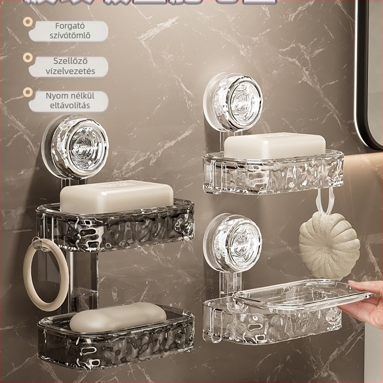 Fali szappantartó vákuumos rögzítéssel, 2 polcos, 5-10 kg teherbírás, műanyag