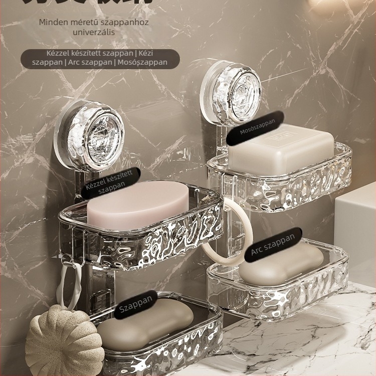 Fali szappantartó vákuumos rögzítéssel, 2 polcos, 5-10 kg teherbírás, műanyag