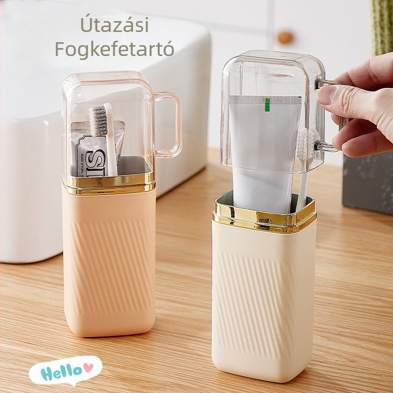 Fogkefetartó – 3 az 1-ben utazó készlet öblítő pohárral, műanyag, testre szabható, Damei