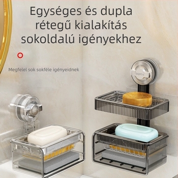 Műanyag falra szerelhető szappantartó vákuumos tapadókoronggal, dupla réteg, lefolyó rendszerrel, fürdőszobába