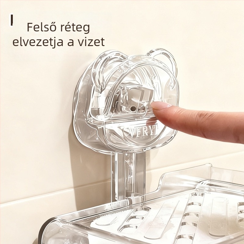 Műanyag falra szerelhető szappontartó erős vákuumos rögzítéssel, fúrás nélkül, fürdőszobai lefolyóval