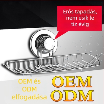 ORUNDE Rozsdamentes acél szappantartó falra szerelhető, vákuumos rögzítés, leáramló funkcióval, konyha és fürdőszoba számára, magáncímke elérhető
