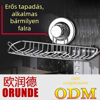 ORUNDE Rozsdamentes acél szappantartó falra szerelhető, vákuumos rögzítés, leáramló funkcióval, konyha és fürdőszoba számára, magáncímke elérhető