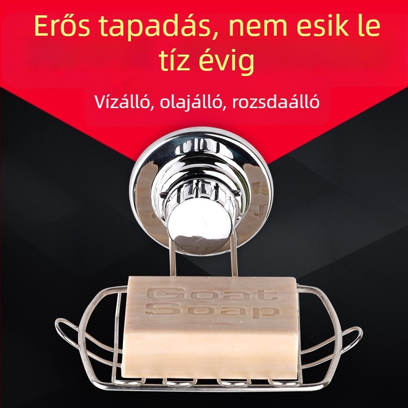 ORUNDE Rozsdamentes acél szappantartó falra szerelhető, vákuumos rögzítés, leáramló funkcióval, konyha és fürdőszoba számára, magáncímke elérhető